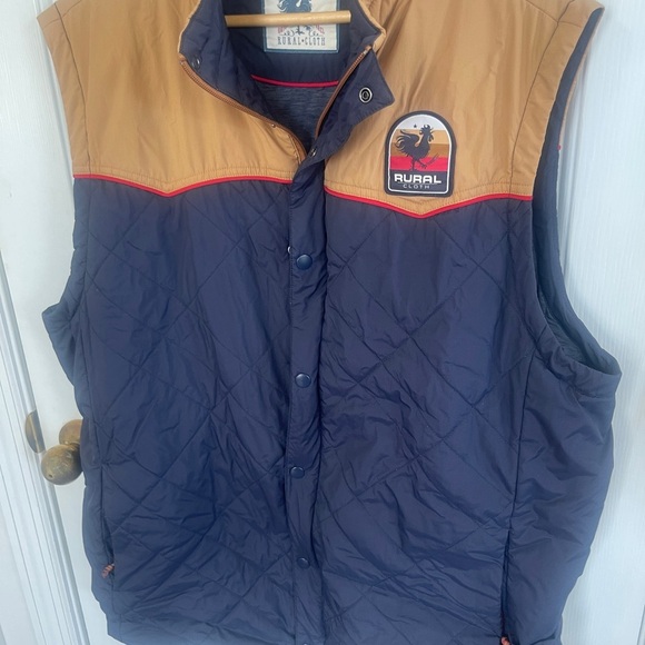 Rural Cloth XXl Mens Navy Tan Nylon Outdoor Vest Quilted Rugged - Picture 2 of 7